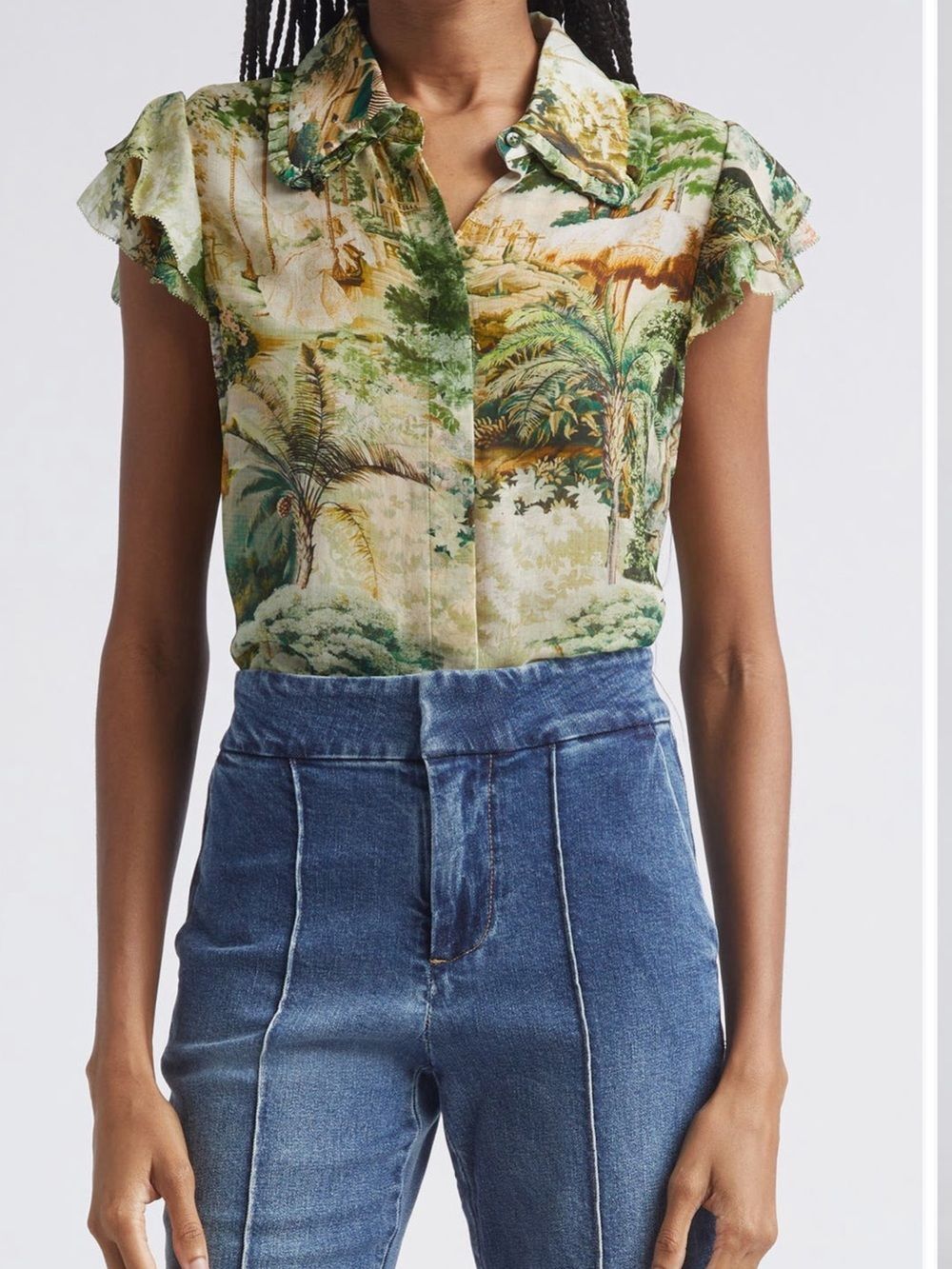 ALICE + OLIVIA Martel Flutter Sleeve Shirt Terrain Green